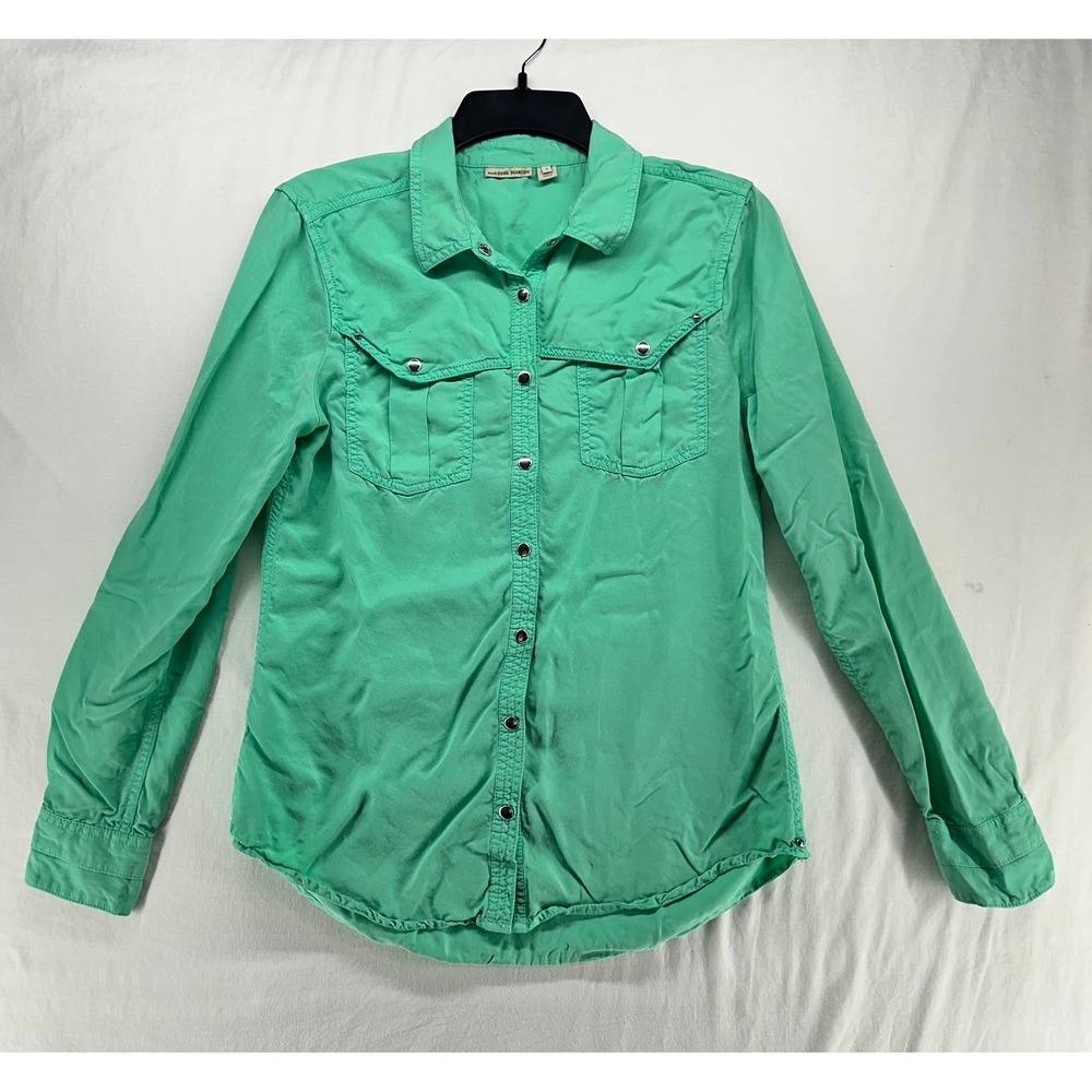 Holding Horses Anthropologie Mint Green Tencel Western Snap Front Shirt Size 4